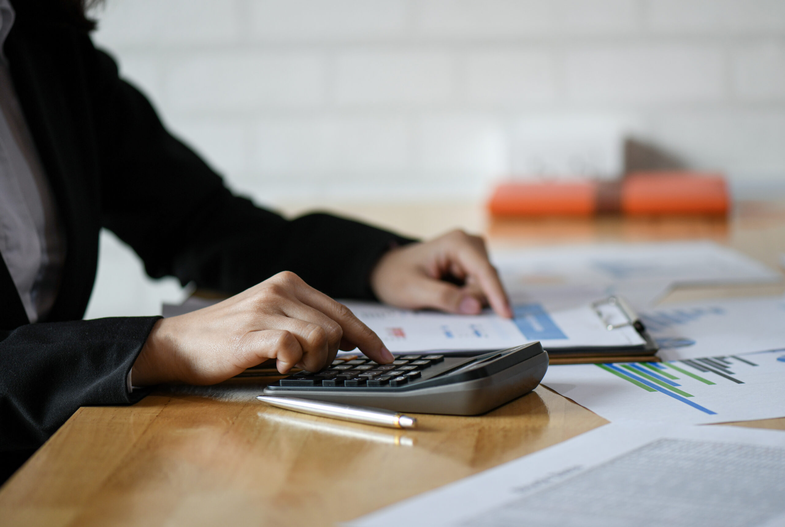 Accounting concept,Accounting staff is summarizing the company b